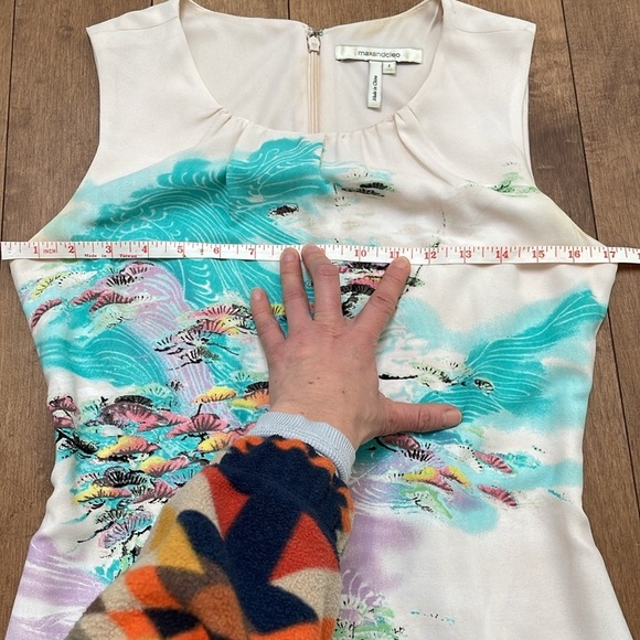 Max & Cleo Sheath Dress US2 Sleeveless abstract Japanese Sundress Aqua Cream - Picture 8 of 11